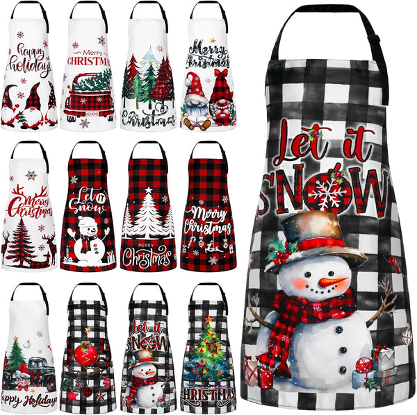 Geyoga 12 Pcs Waterproof Seasonal Aprons Holiday Kitchen Aprons Adjustable Cooking Aprons for