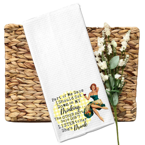 Funny Vintage 1950's Housewife Pin-up Girl Waffle Weave Microfiber Towel - Kitchen Linen Gift for Her BFF, "Part of my