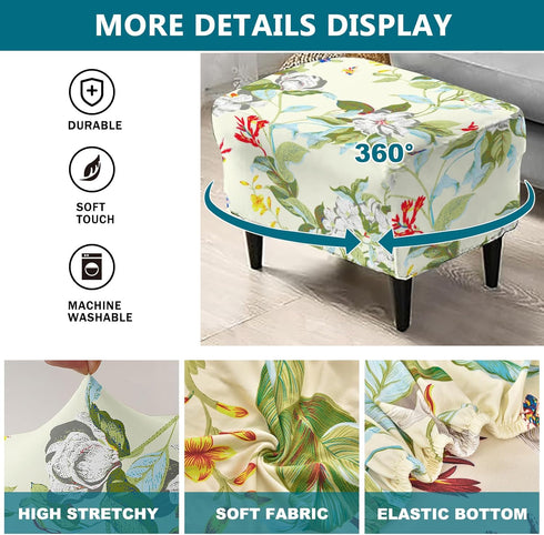 55"-63" 06 KRFOONN Stretch Ottoman Cover Slipcovers Rectangle Fit Length Footrest Stool Covers Printed Ottoman Cover