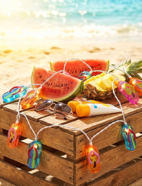8.5Ft 10 Summer Multicolor Beach Flip Flop String Lights, Beach Themed Outdoor Party Lights with Multicolor Slipper