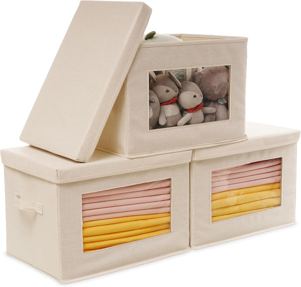 Citylife 3 Pack Storage Bins with Lids, Fabric Foldable Storage Bins with Soft Cord Handles
