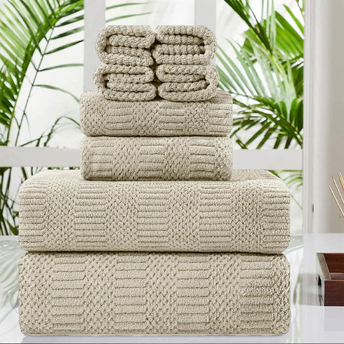 Oliven 8 Pcs Tan Oversized Bath Towel Set-2 Extra Large Bath Sheets,2