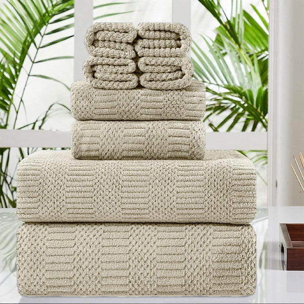 Oliven 8 Pcs Tan Oversized Bath Towel Set-2 Extra Large Bath Sheets,2