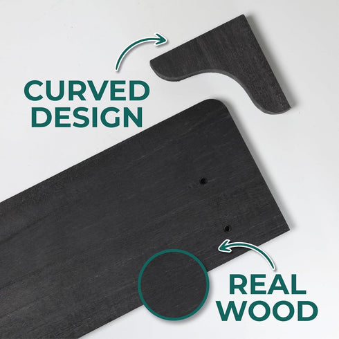 17 inch (3 Pack) Real Wood Black Shelves for Wall - - Easy to Install, Template and Video Included - Black Wall Shelf
