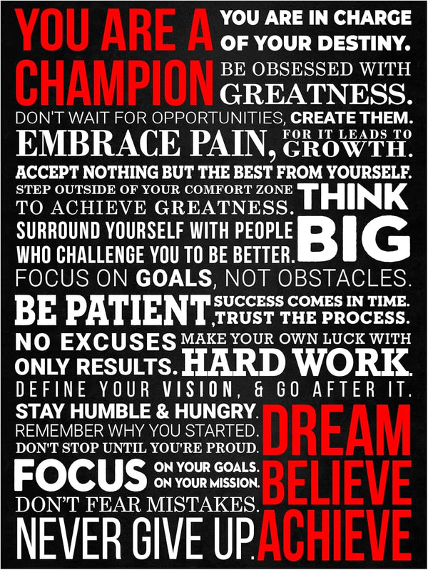 A Champion's Mantra Motivational Poster, 12 x 16 Unframed Cardstock Print, Inspirational Wall Art Décor for Bedroom,