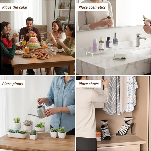 12x3.9x1 pack 2, 12 12x3.9x1 Inch Sezanrpt Acrylic Shelf Riser of Clear Display Shelf for Shoes, Glasses, Plants, Home