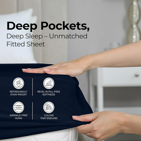 Utopia Bedding Queen Fitted Sheet - Navy - Deep Pocket - Soft Microfiber - 1 Bottom Sheet Only