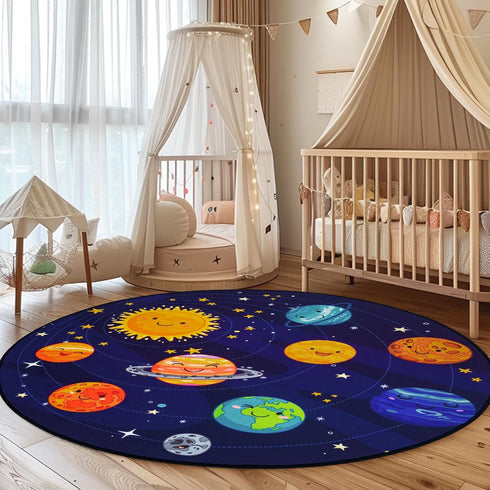 47x47 Boshengya Round Space Rug for Kids Room Solar System Circle Rugs for Bedroom Kids Rugs for Playroom Boys Space
