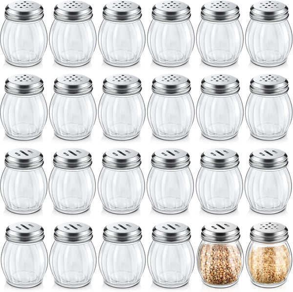 Hotop 24 Pieces Glass Spices Shaker with Perforated Top Cheese Shaker with
