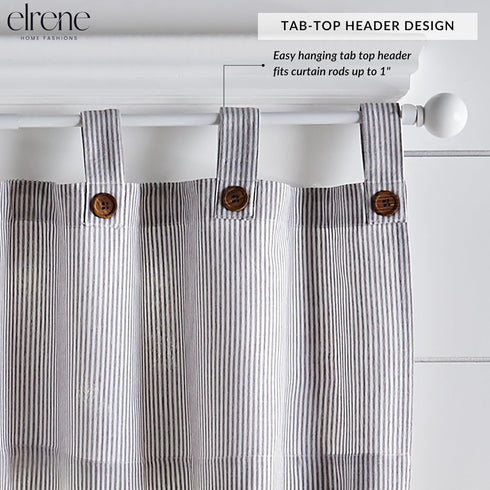 Elrene Home Fashions Tucker Ticking Stripe Tier Window Curtains - 30" x 36", Set of 2, Gray