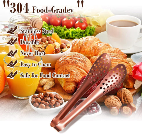 12 Pieces Mini Serving Tongs Set, Small Tongs for Appetizers, Ice Tongs, 5 Inch and 4 Inch, Rose Gold