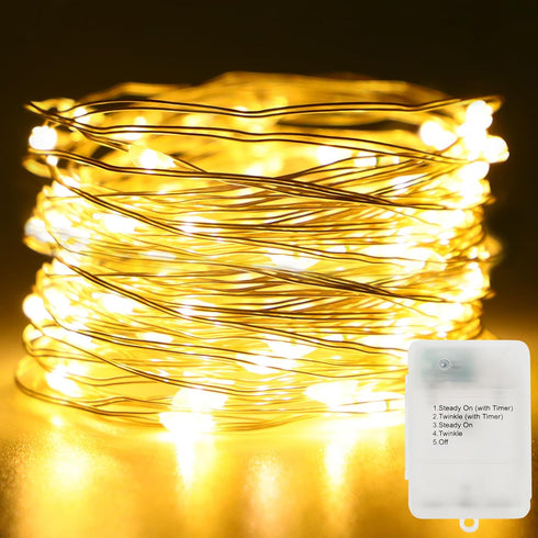 Fairy Lights Battery Operated 16.4Ft 50 LED Silver Copper Wire Twinkle Lights