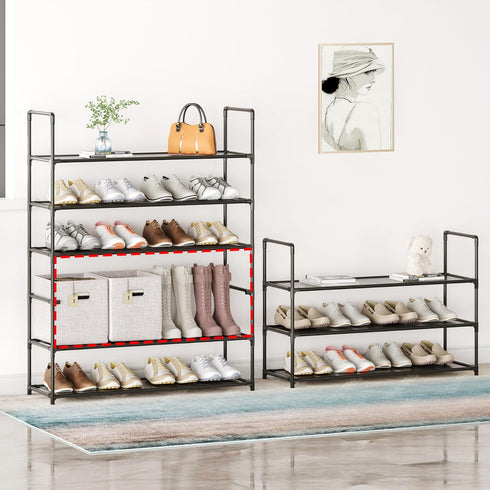Vockot 3-Tier Floor,10-12 Stackable Shoe Rack, Sturdy & Durable Long Shoe Shelf Storage Organizer for Entryway
