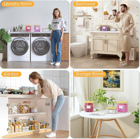 3 Pack Set, efluky Laundry Pods Container & Dryer Sheet Holder Clear Laundry Room Organization Containers with Bamboo