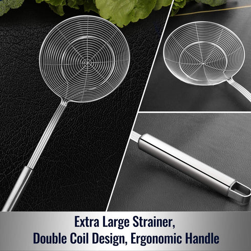 Hiware Solid Stainless Steel Spider Strainer Skimmer Ladle, 7 Inch Kitchen Utensils Wire Strainer Pasta Spoon