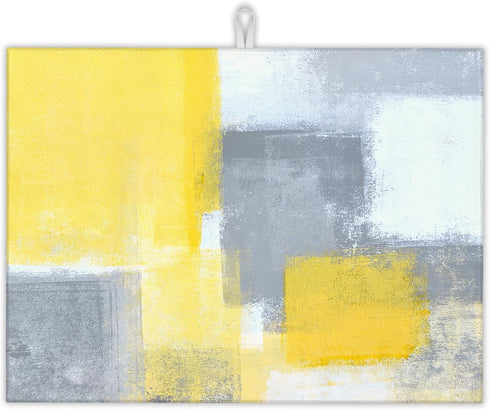 Grey Yellow Dish Drying Mats, 18x24 Inch Ultra Absorbent Microfiber Pad for Kitchen Counter, Abstract Art Dish Rack