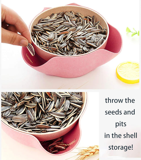 4 Pack Cedilis Pistachio Bowl, Double Peanut Bowl with Seeds Shell Storage, Wheat Straw Snack Serving Dish