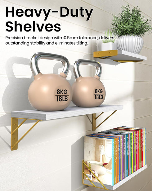 GoldSet 3) BAYKA Wall Shelves for Bedroom Decor, Floating Wall Shelves for Living Room Kitchen Storage, Wall Mounted