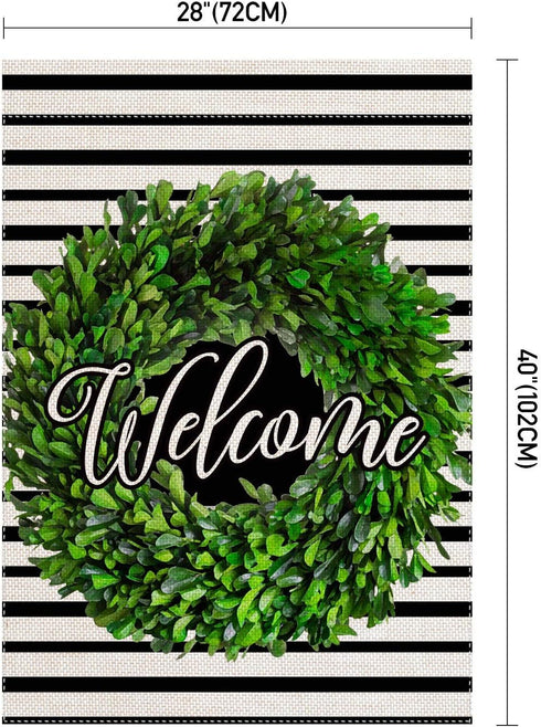 Welcome House Flag, Garden Flag, Garden Flags, Porch Flags, Yard Flags, Farmhouse Decor, Boxwood Burlap Wreath Home Outdoor Decor Double Sided 28 X 40 inch