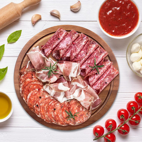 Round Acacia Wood Cutting Boards for Kitchen Meat Best Wooden Charcuterie Boards Circular Cheese Serving Board Wood Chopping Board Blocks Circle Pizza Cutting Carving Board Charcuterie Platter Tray