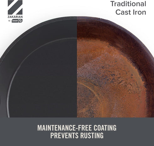 DASH Zakarian 9.5" Nonstick Cast Iron Skillet - Black with Pour Spouts for Searing, Baking, Grilling, Roasting