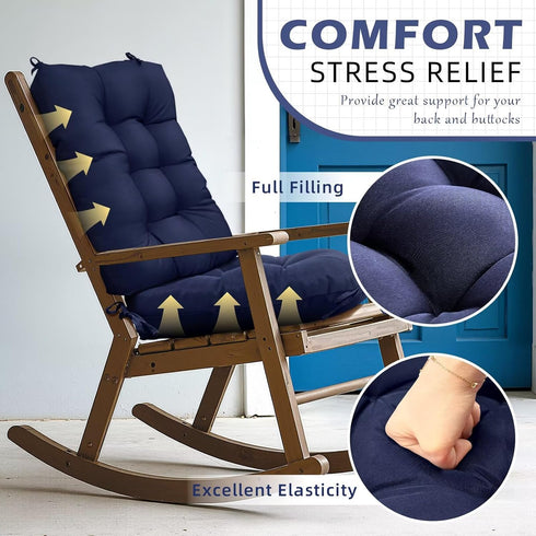 Set 1 of Indoor Outdoor Burgundy Chair Cushion Waterproof High Back Rocking Chair Cushions Soft Patio Chair Pad