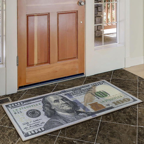 Ottomanson $100 Bill Money Rug, 22" x 53", Durable Non-Slip Area Rug for Bedroom, Office, Game Room