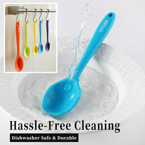 5PCS Silicone Serving Spoons Set, Vituer Heat Resistant Kitchen Spoons for Cooking, Mixing, Stirring, Dishwasher Safe