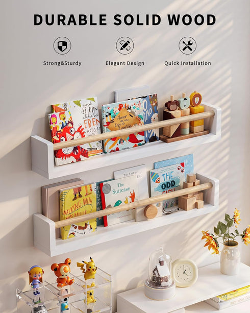 Seocry 4 Pack, 23.1 Inches) Nursery Book Shelves, Wall Book Shelves for Kids Room, Baby, Toddler, Nursery Decor (White