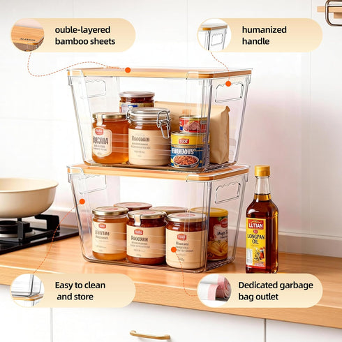 ALANSON 2 Pack 2 Pack) Multi-Function Storage Boxes with Bamboo Lids, Trash Bag Organizer, Suitable for Organizing