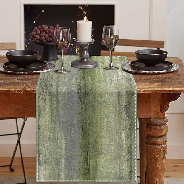 Emvency Farmhouse Table Runner, Vintage Olive Green and Grey Abstract Art Painting