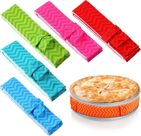 Patelai 6 Pieces Cake Pan Dampen Strips, Colorful Absorbent Baking Strips for Even Baking and Clean Edges