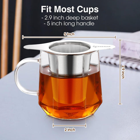 IPOW 2 Pack Extra Fine Mesh Coffee Filter, Micron Mesh Tea Infuser with Coaster Lid and Double-sided Handle