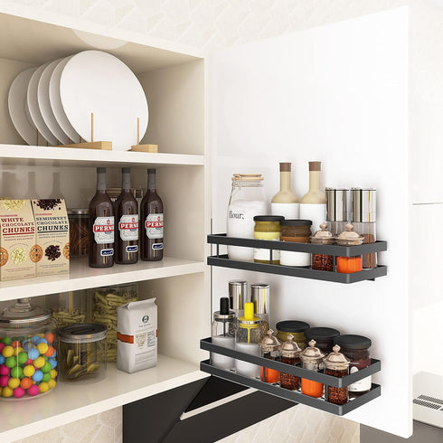 Spice Rack Organizer Wall Mount, 10" Hanging Black Spice Organizer Shelf, Farmhouse Seasoning Organizer, Space Shelves Holder for Kitchen, Flexible Bathroom Organizer by PINNIYOU