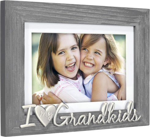 Malden International Designs 4x6 or 5x7 Picture Frame, I Love My Grandkids, Silver Finish, Gray Textured Wood