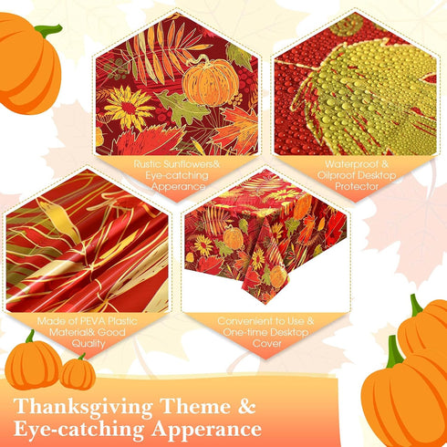 Tegeme 1 Pcs Disposable Plastic Tablecloth, Waterproof Fall Leaf Pumpkin Maple Cover for Thanksgiving Party Decor, 54 x