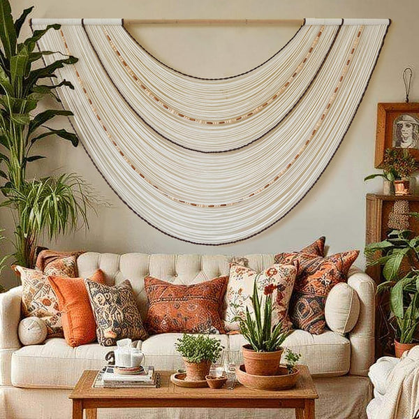 Flber Macrame Wall Hanging Handcrafted Boho Wall Decor Bead Woven Wall Hanging