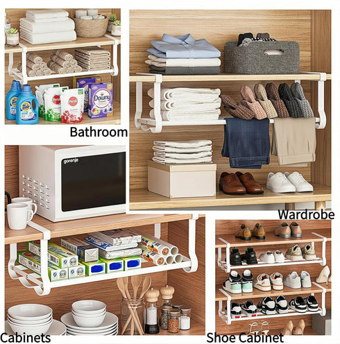 Fliqor Closet, 2 Pack Expandable Hanging Shoe Rack for Retractable Metal Under Shelf Rack, Adjustable Under Cabinet