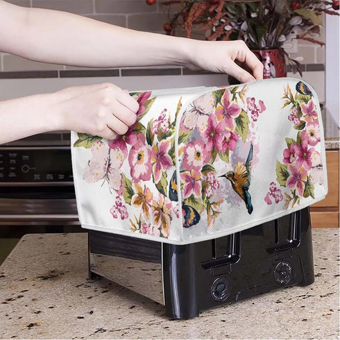 Hummingbird Flower Toaster Cover for 2 Slice, Anti-Dust Small Appliance Cover, Washable Kitchen Broiler Cover