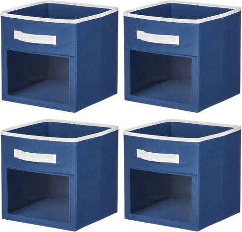 Closet 4 Pack, mDesign Fabric Nursery/Playroom Storage Organizer Bin Box with Front Handle/Window for Cube Furniture