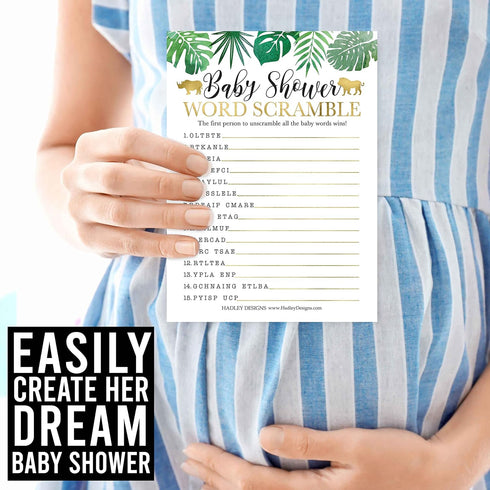 Hadley Designs Hilarious Baby Shower Games Set – 25 Double-Sided Cards for 25 Guests, Word Scramble, True or False
