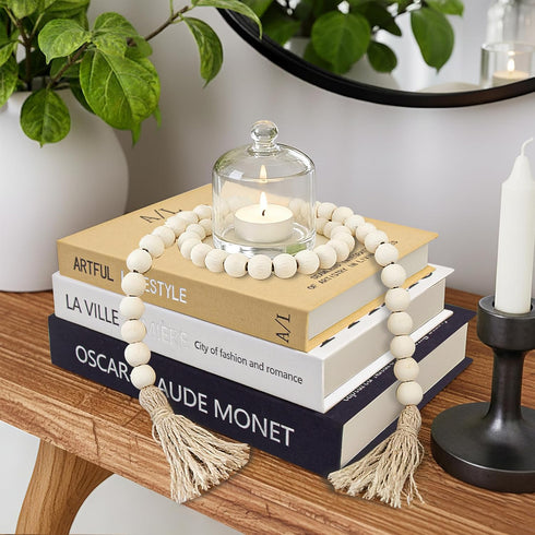 Aesthetic Decorative Books for Home Decor w. Wood Bead - Set of