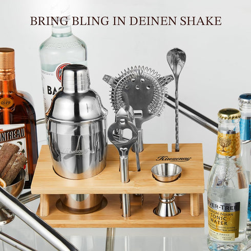 Set 6-Piece Set KITESSENSU Cocktail Shaker Bartender Kit, Silver Bar with Stand, Bar kit with Essential Bar Accessory