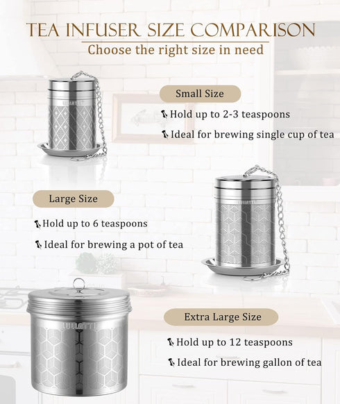 Tea Infusers for Loose Tea – 18/8 Stainless Steel Tea Strainer Set, Extra Fine Mesh Tea Steeper for Brew Tea, Spices &