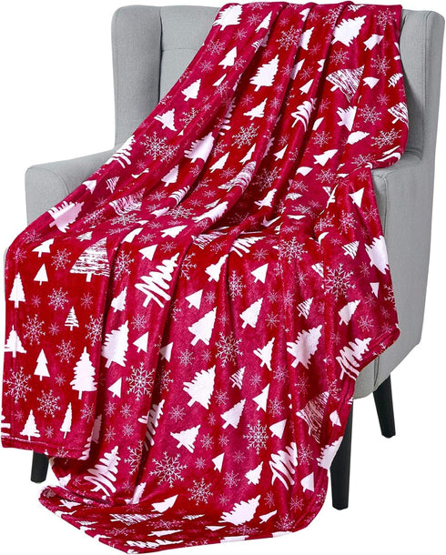Winter Christmas Holiday Fleece Throw Blanket: Velvety Soft Forest Tree and Snowflake