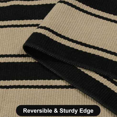 Striped Outdoor Rug 3'x5', Cotton Hand Woven Washable Reversible Layered Door Mat for Entryway Home