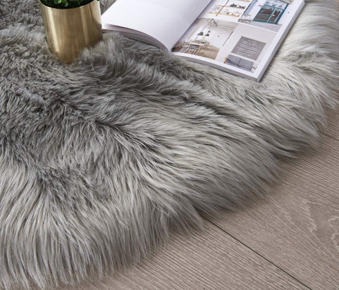 SERISSA Ultra Soft Faux Fur Area Rug Grey Fluffy Plush Chair Cover Seat Pad 2x4 Feet (Rectangular, Light Grey)