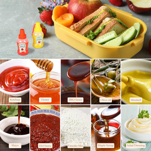 4 25ml RONRONS Pieces Mini Ketchup Bottles for Lunch Box, Salad Dressing Containers Small Condiment Squeeze Bottles