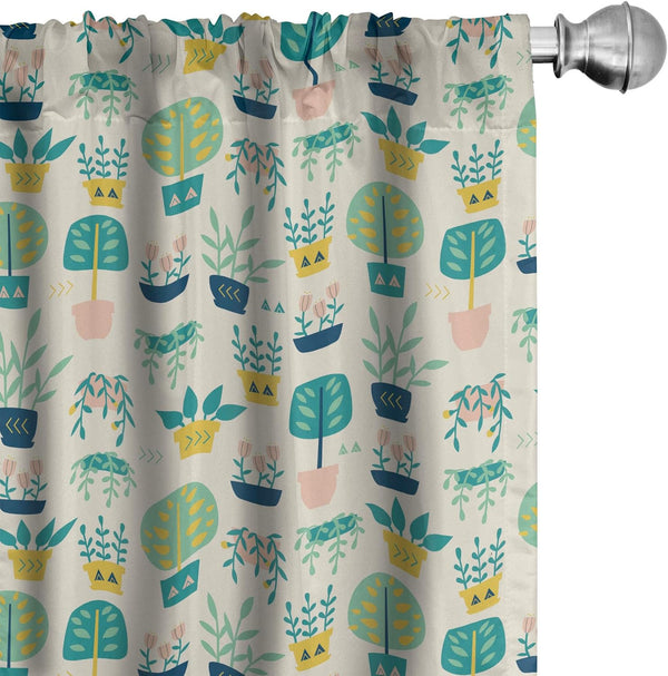 Lunarable Botanical Curtains, Vintage Doodle Pattern of Home Plants, 2 Panel Set for Living Room, 28" x 84", Eggshell