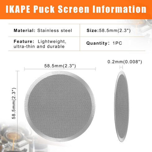 IKAPE 58.5mm Espresso Puck Screen, Reusable Metal Coffee Filters for Baristas, Food-grade Stainless Steel